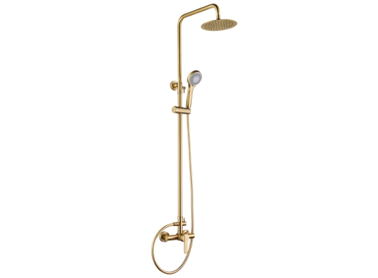 Ensemble de douche composé d'un mitigeur et d'une colonne de douche or brossé. Cet ensemble de barre de douche offre un design élégant. GARANTIE 5 ANS, LIVRAISON OFFERTE 5 à 6 Jours